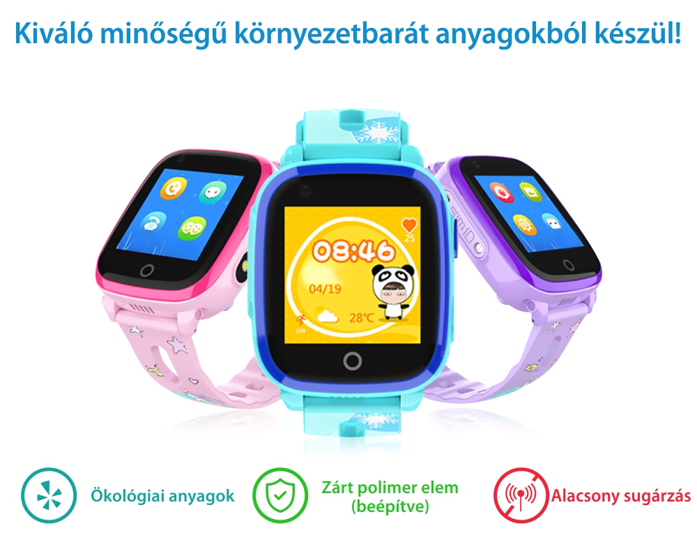 Okosóra gyerekeknek Twinkler TKY-DF33 Tárcsázási funkcióval, Videohívás, GPS Nyomkövetők, Kamera, Zseblámpa, SOS, Android, 4G, IP54, Lila