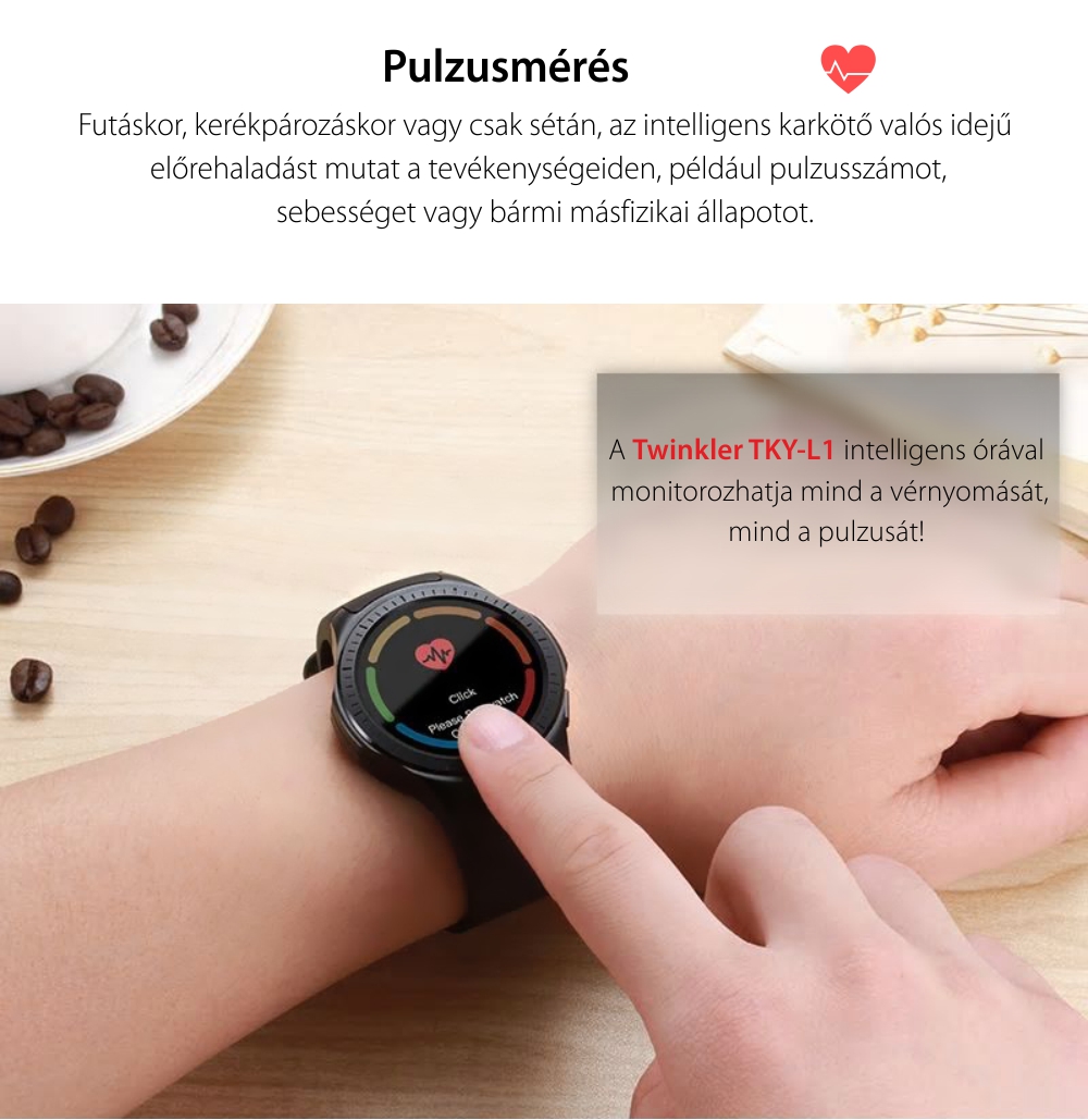 Okosóra TKY-L1 Tárcsázási funkcióval, Pulzusszám, Vérnyomás, Kamera, GPS, Barométer, Iránytű, Lépésszámláló, Értesítések, Piros