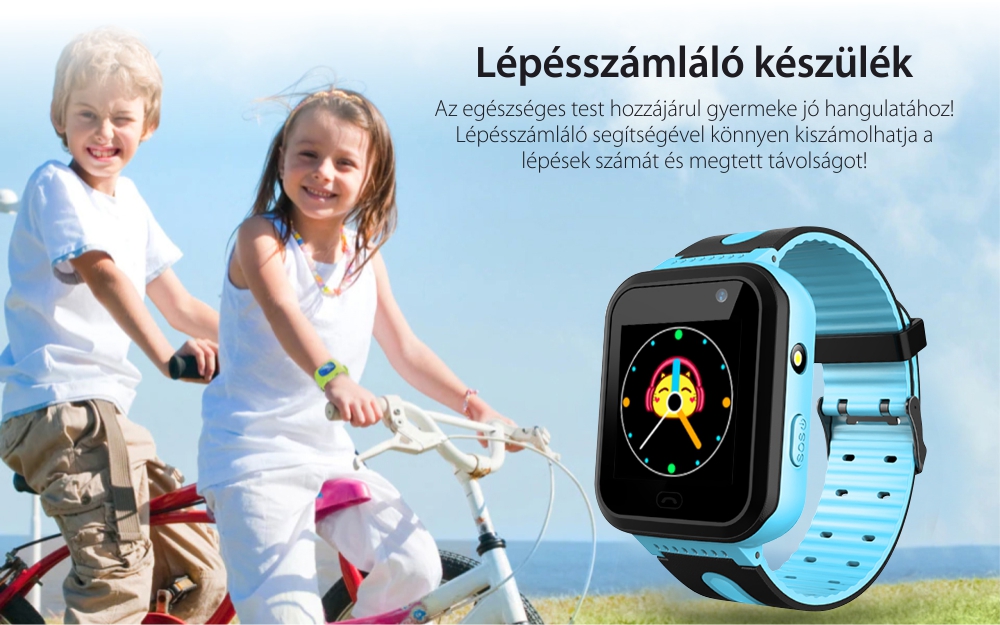 Okosóra gyerekeknek Twinkler TKY-S7 Tárcsázási funkcióval, GPS Nyomkövetők, Kamera, Zseblámpa, SOS, IP54, Kék