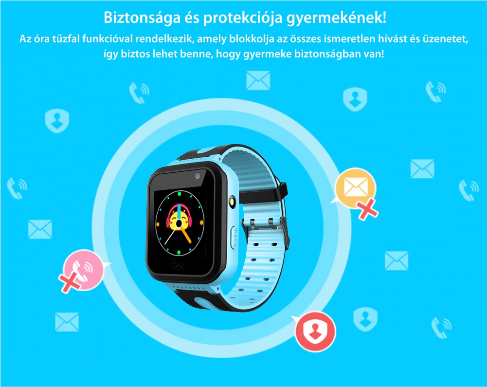 Okosóra gyerekeknek Twinkler TKY-S7 Tárcsázási funkcióval, GPS Nyomkövetők, Kamera, Zseblámpa, SOS, IP54, Kék