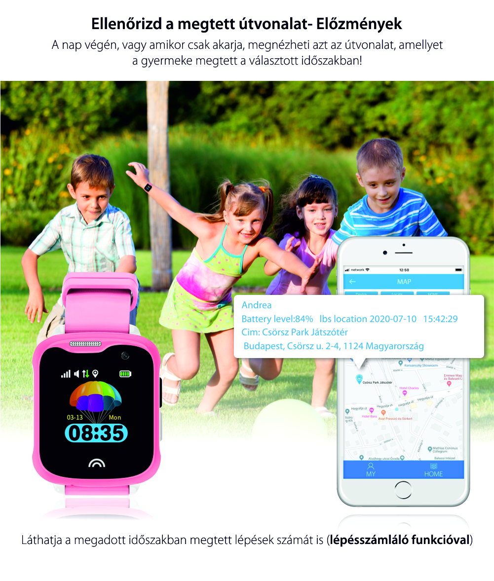 Okosóra gyerekeknek Twinkler TKY-D7 Tárcsázási funkcióval, GPS nyomkövetővel, Kamera, Lépésszámláló, IP54, Rózsaszín
