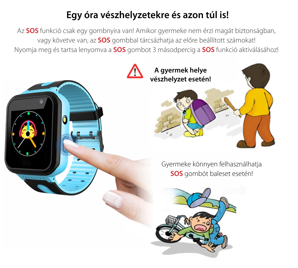 Okosóra gyerekeknek Twinkler TKY-S7 Tárcsázási funkcióval, GPS Nyomkövetők, Kamera, Zseblámpa, SOS, IP54, Kék