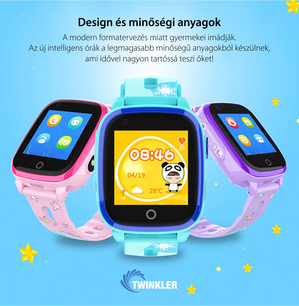 Okosóra gyerekeknek Twinkler TKY-DF33 Tárcsázási funkcióval, Videohívás, GPS Nyomkövetők, Kamera, Zseblámpa, SOS, Android, 4G, IP54, Lila