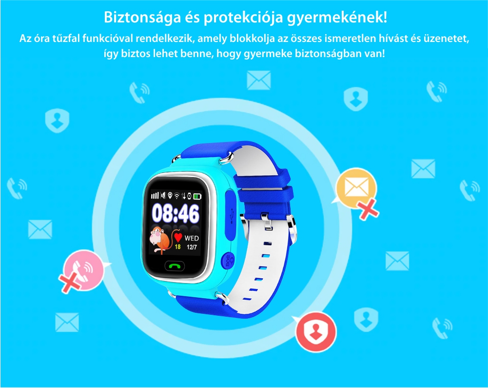 Okosóra Twinkler TKY-Q90 Tárcsázási funkcióval, GPS nyomkövetővel, Lépésszámláló, SOS, Bleu