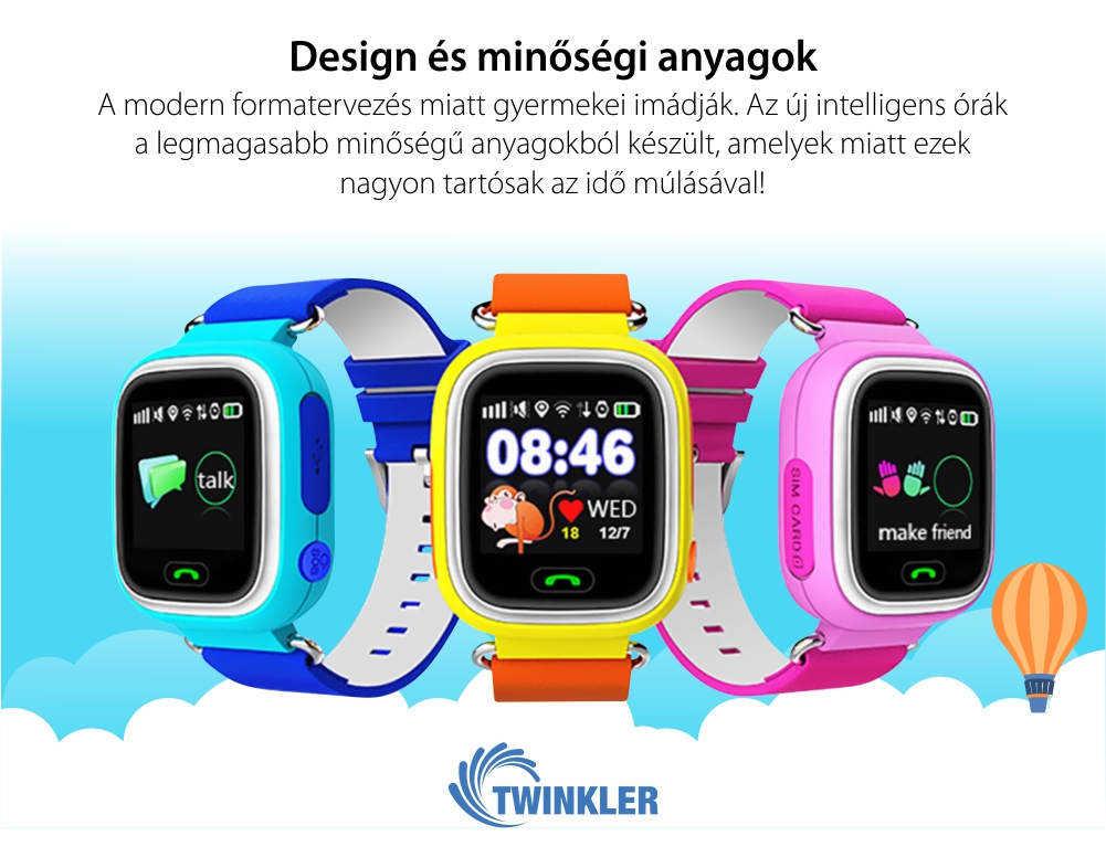 Okosóra gyerekeknek Twinkler TKY-Q90 Tárcsázási funkcióval, GPS nyomkövető, Lépésszámláló, SOS, Sárga