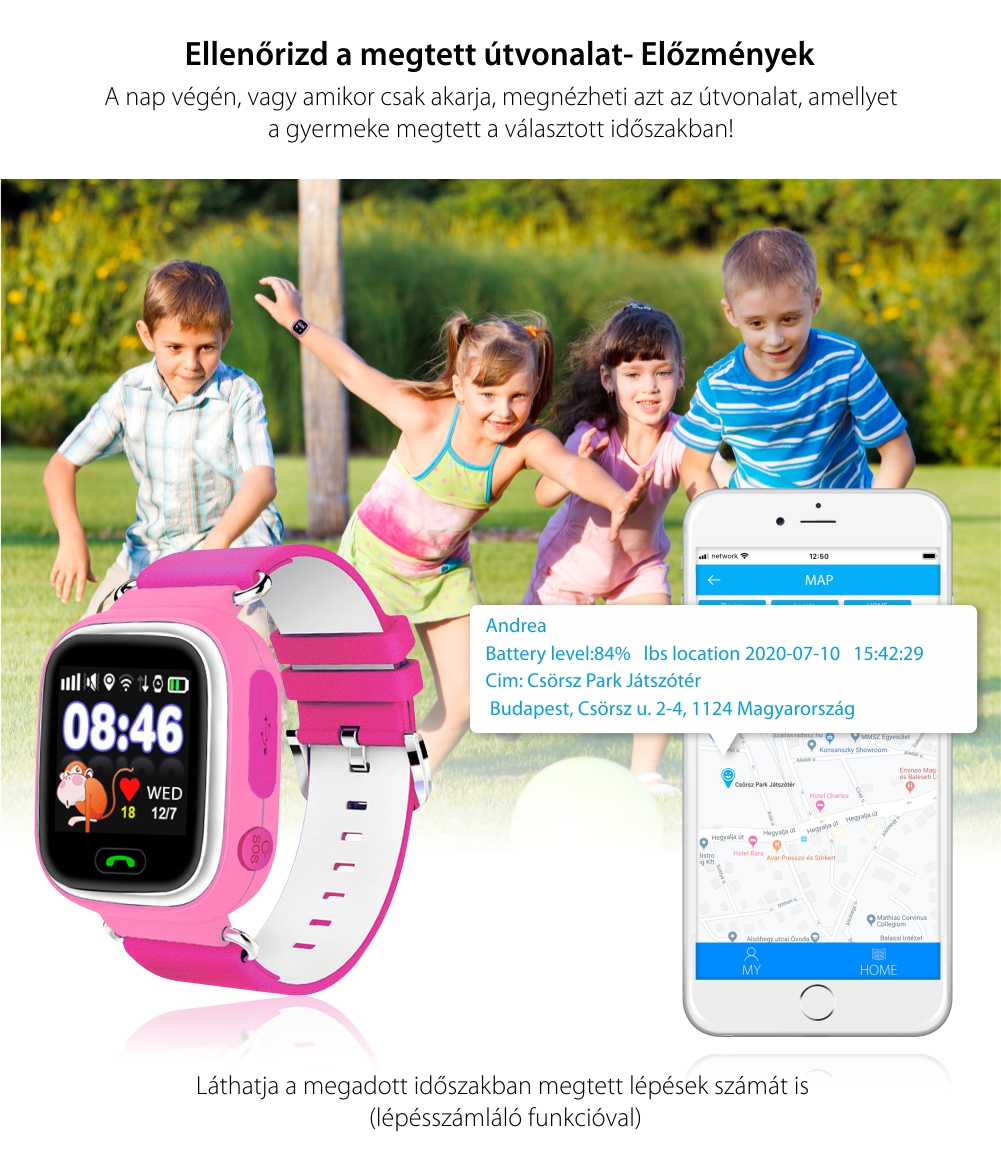 Okosóra gyerekeknek Twinkler TKY-Q90 Tárcsázási funkcióval, GPS nyomkövetővel, Lépésszámláló, SOS, Rózsaszín