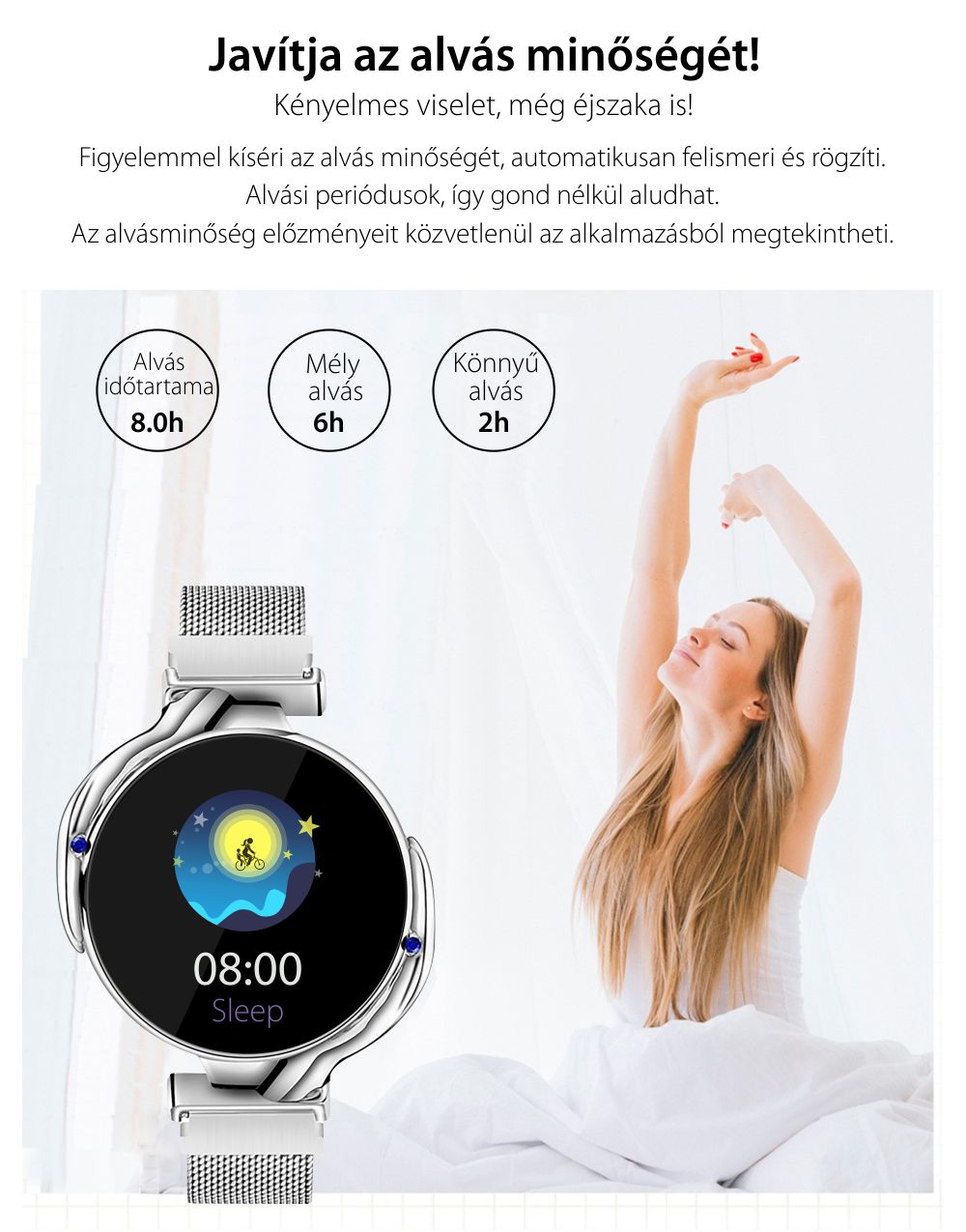 Okosóra Twinkler TKY-Z38 (S816) Pulzusmérő funkció, Vérnyomásmérő funkció, Alvásminőség, Értesítések, Üzenetek megtekintése, Hívás elutasító funkció, Ezüst színű