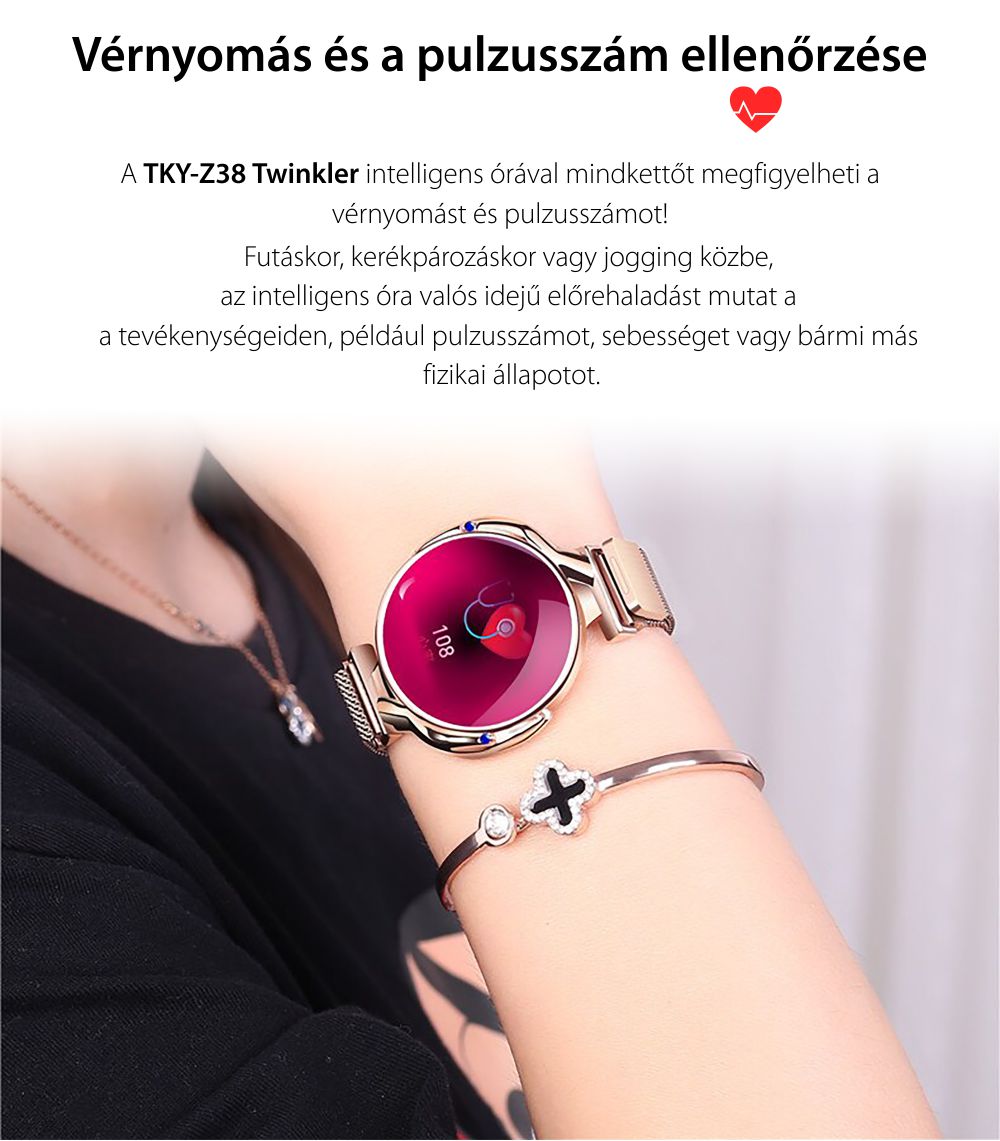 Okosóra Twinkler TKY-Z38 (S816) Pulzusmérő funkció, Vérnyomásmérő funkció, Alvásminőség, Értesítések, Üzenetek megtekintése, Hívás elutasító funkció, Ezüst színű