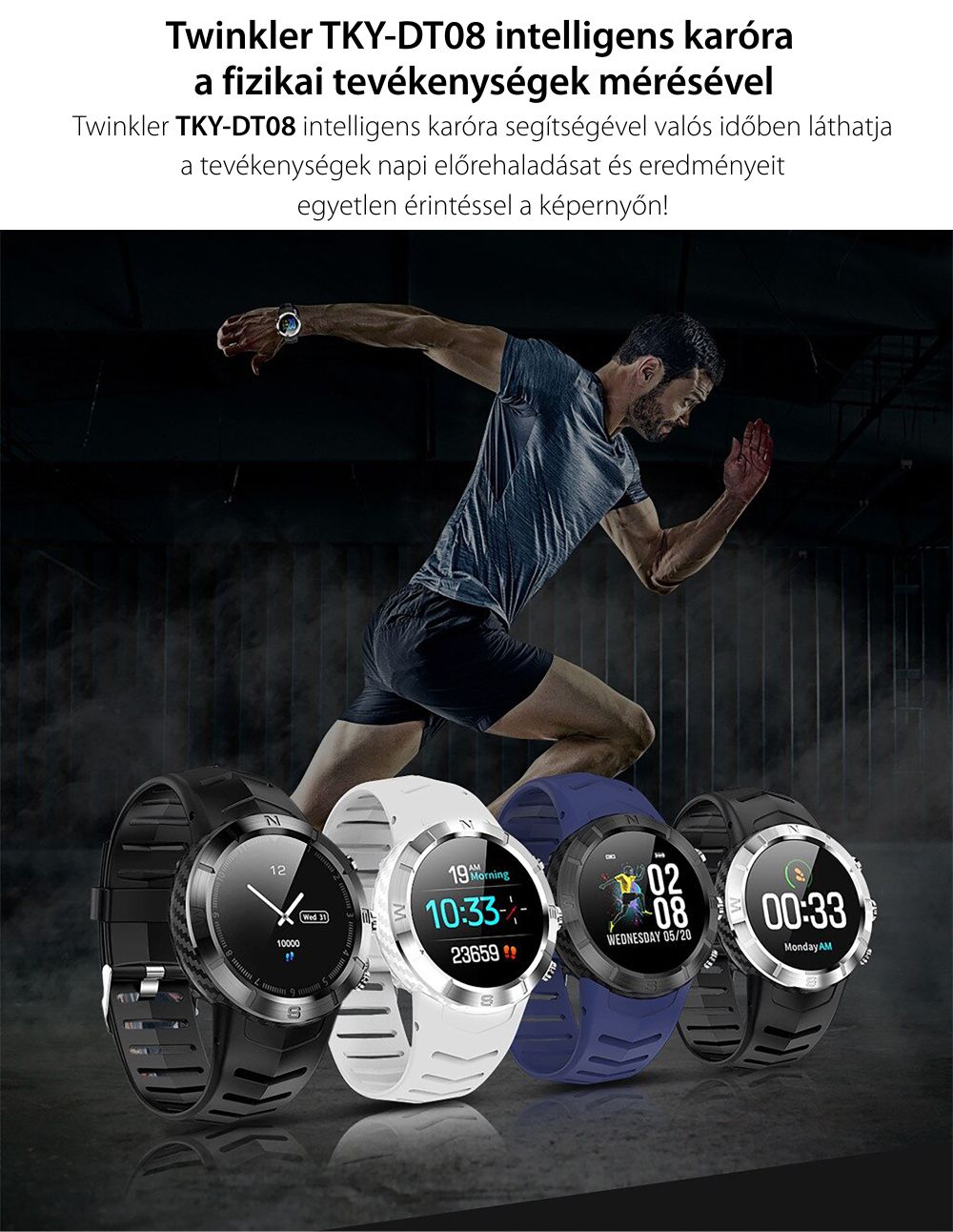 Okosóra Twinkler TKY-DT08 Szívfrekvencia-variabilitást (HRV) monitorozó funkcióval, Alvásminőség, Barométer, Magasság, Iránytű, Piros