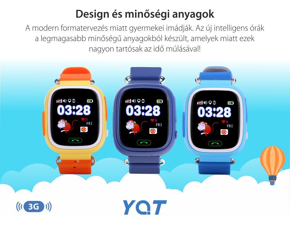 Okosóra gyerekeknek YQT Q523 Tárcsázási funkcióval, GPS Nyomkövetők, Lépésszámláló, SOS, Bleu