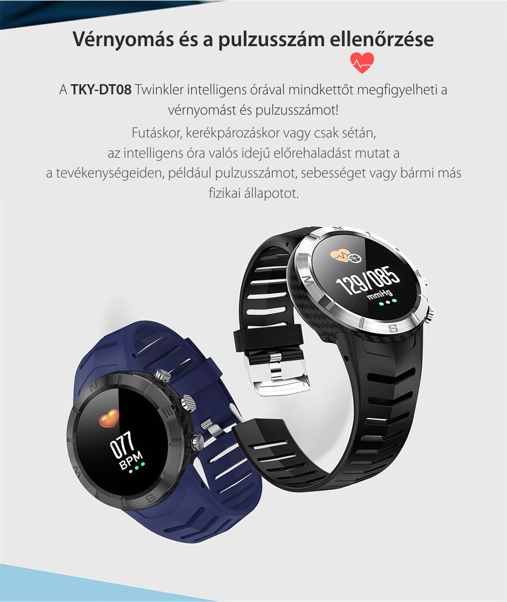 Okosóra Twinkler TKY-DT08 Szívfrekvencia-variabilitást (HRV) monitorozó funkcióval, Alvásminőség, Barométer, Magasság, Iránytű, Piros