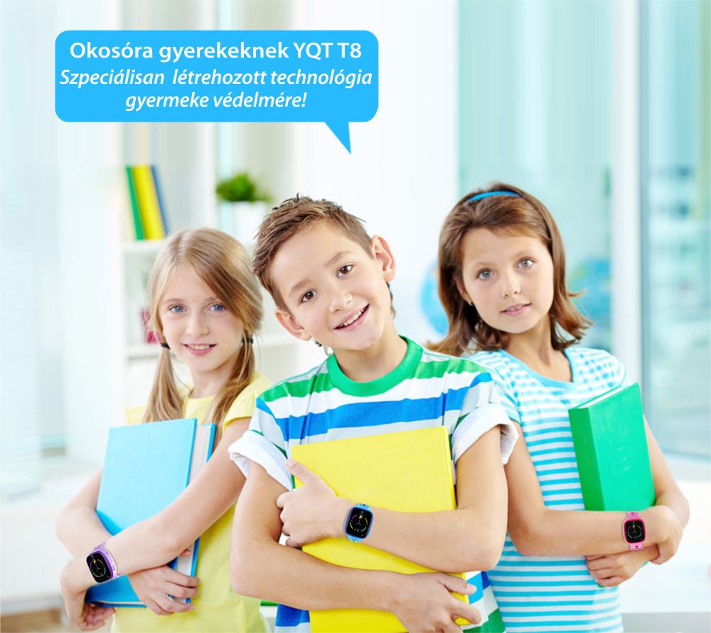 Okosóra gyerekeknek YQT T5 Tárcsázási funkcióval, GPS Nyomkövetők, Útvonal visszakövetése, Hívásfigyelés, Kamera, Zseblámpa, Android, 4G, Videohívás, Rózsaszín