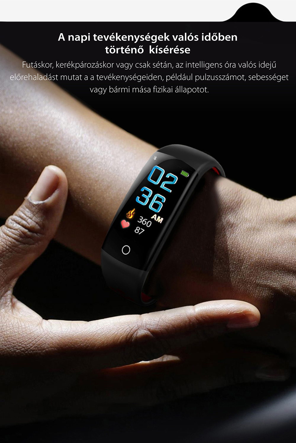 Intelligens fitnesz karkötő YQT Q8 Pulzusmérő funkció, Vérnyomásmérő funkció, Alvásfigyelő, Lépésszámláló, Értesítések, Fekete, Fekete – Szürke