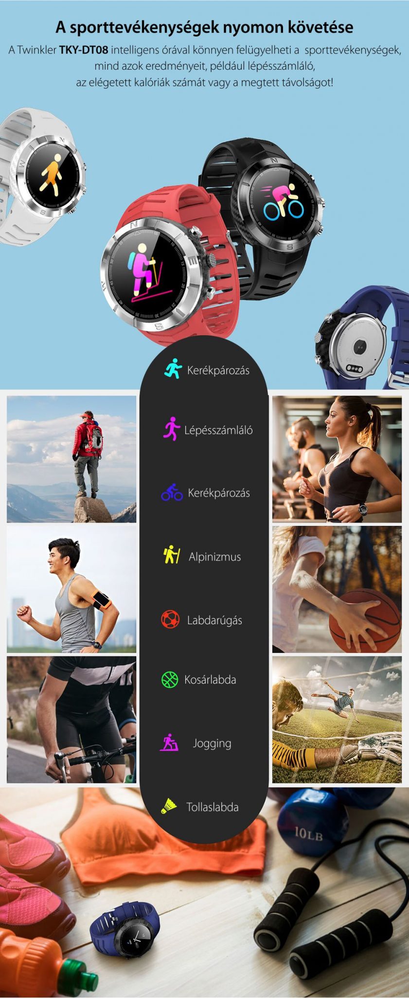 Okosóra Twinkler TKY-DT08 Szívfrekvencia-variabilitást (HRV) monitorozó funkcióval, Alvásminőség, Barométer, Magasság, Iránytű, Piros