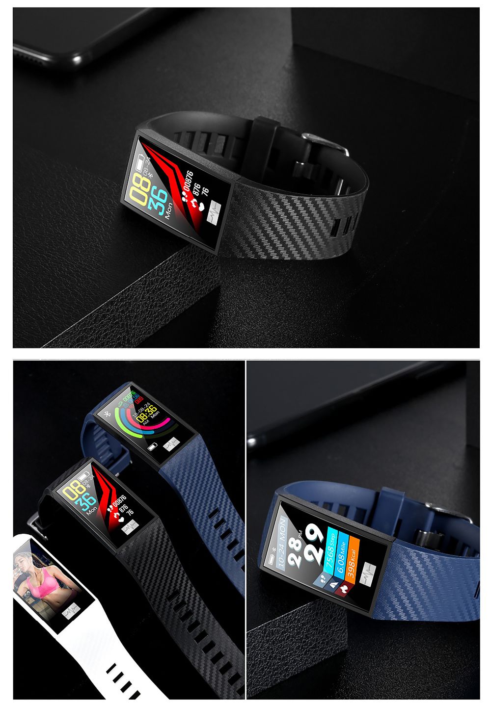 Intelligens fitnesz karkötő TKY-DT58 Plusz, Szívfrekvencia-variabilitást (HRV) monitorozó funkcióval, Vérnyomásmérő funkció, Megtett Távolság, Magasság, Légköri nyomás, Kék