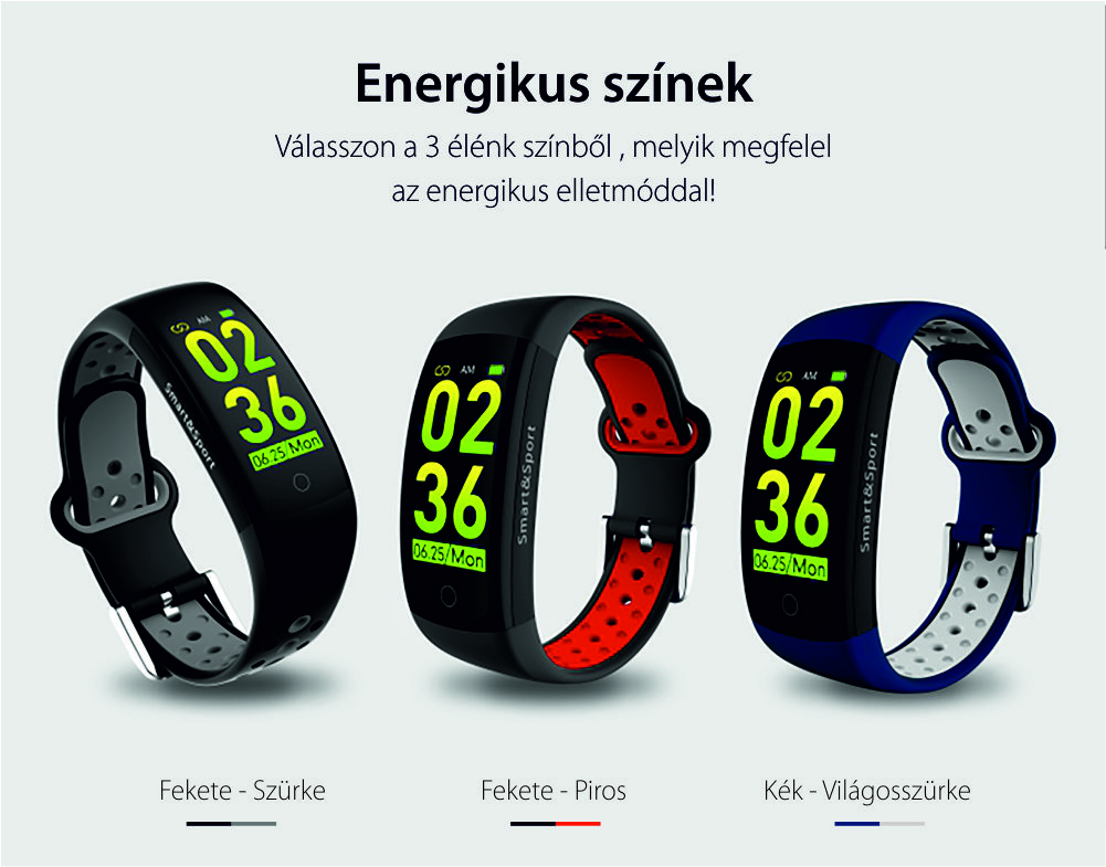 Intelligens fitnesz karkötő YQT Q8 Pulzusmérő funkció, Vérnyomásmérő funkció, Alvásfigyelő, Lépésszámláló, Értesítések, Fekete, Fekete – Szürke