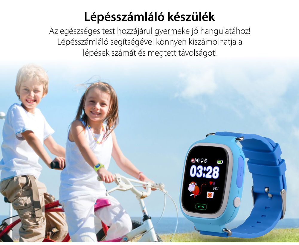 Okosóra gyerekeknek YQT Q523 Tárcsázási funkcióval, GPS Nyomkövetők, Lépésszámláló, SOS, Bleu