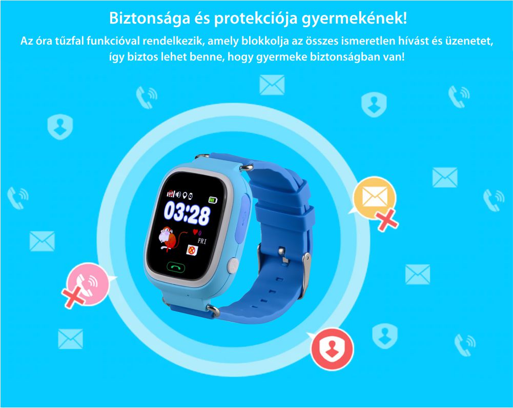 Okosóra gyerekeknek YQT Q523 Tárcsázási funkcióval, GPS Nyomkövetők, Lépésszámláló, SOS, Bleu