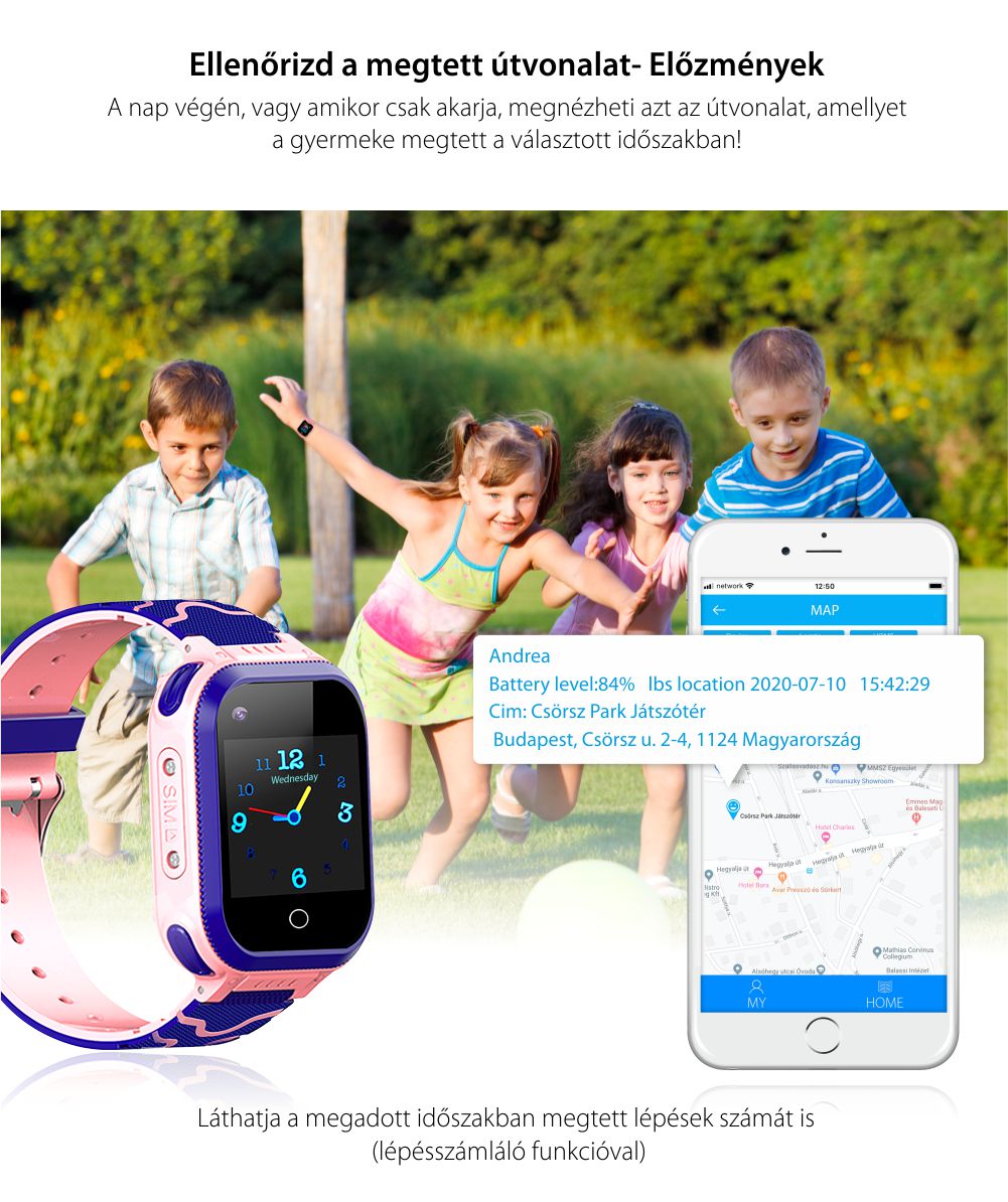 Okosóra gyerekeknek Wonlex KT07 Tárcsázási funkcióval, GPS Nyomkövetők, Kamera, Hívásfigyelés, Lépésszámláló, SOS, Rózsaszín