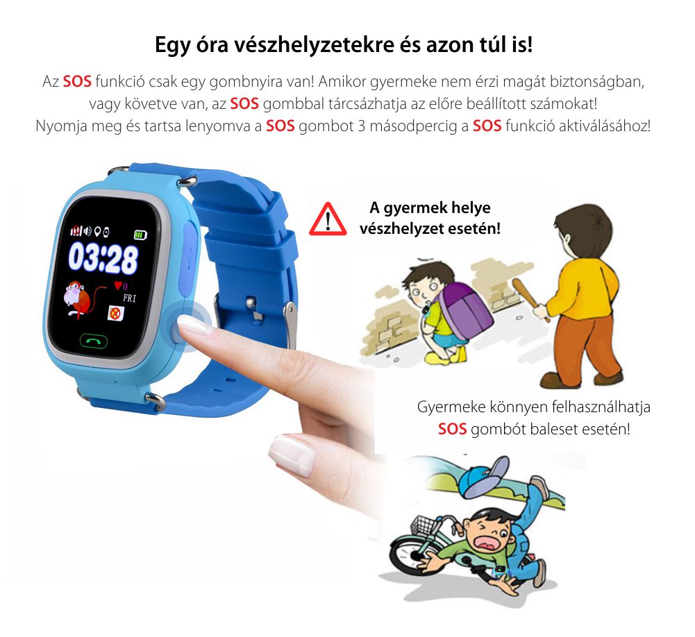 Okosóra gyerekeknek YQT Q523 Tárcsázási funkcióval, GPS Nyomkövetők, Lépésszámláló, SOS, Bleu