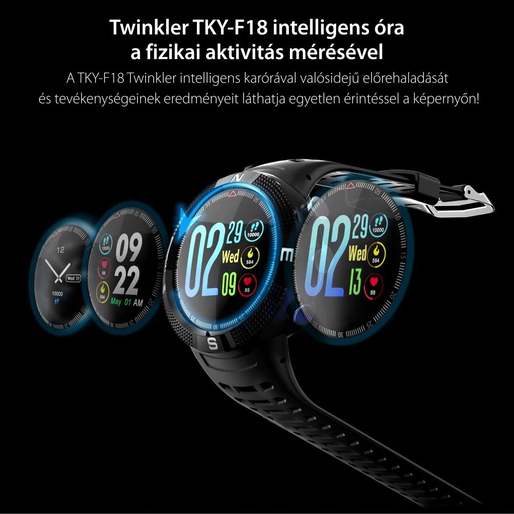 Okosóra TKY-F18 Twinkler pulzusmérő funkcióval, Alvásminőség szinttel, GPS, Iránytű, Mágneses töltés, Zöld