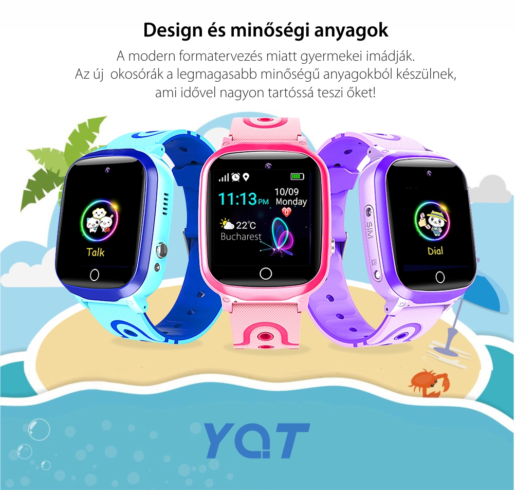 Okosóra gyerekeknek  YQT Q13 Tárcsázási funkcióval, GPS Nyomkövetők, Útvonal-előzményekkel, Hívásfigyeléssel, Kamerával, Matematikai játékkal, Lila