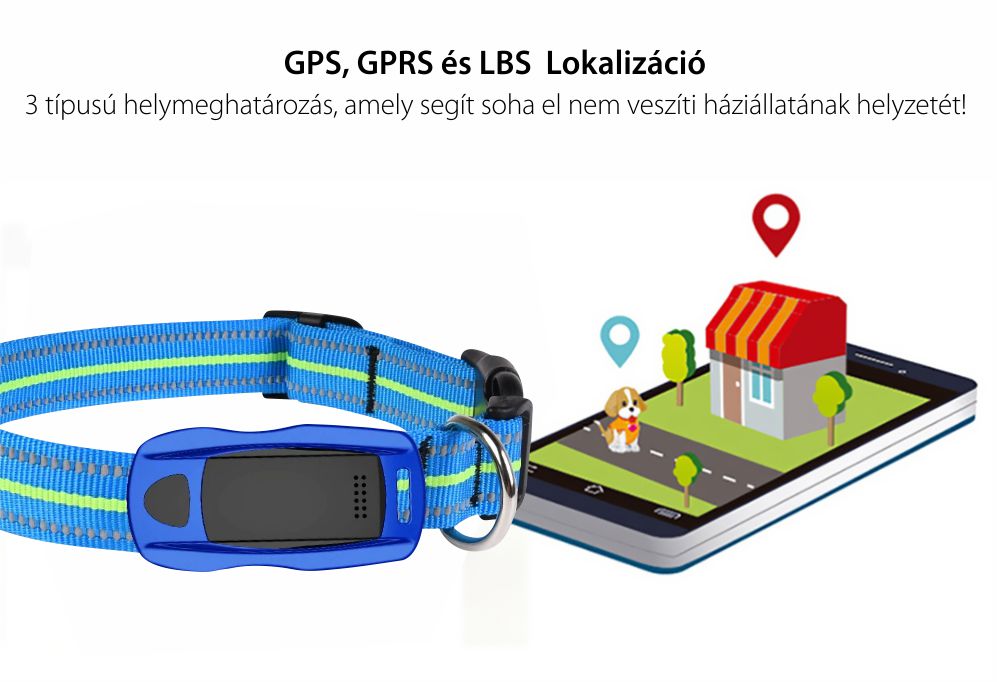 Közepes és nagy kutyák számára nyomkövető nyakörv YQT-Q1, GPS Nyomkövető, Útvonal-előzmények, Biztonsági kerület, Figyelőhívás, Zseblámpa, Kék