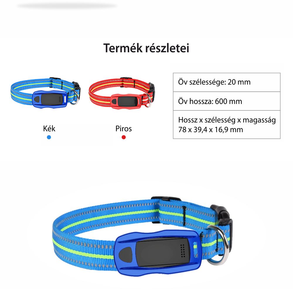 Közepes és nagy kutyák számára nyomkövető nyakörv YQT-Q1, GPS Nyomkövető, Útvonal-előzmények, Biztonsági kerület, Figyelőhívás, Zseblámpa, Piros