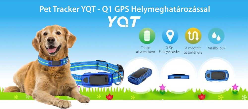 Közepes és nagy kutyák számára nyomkövető nyakörv YQT-Q1, GPS Nyomkövető, Útvonal-előzmények, Biztonsági kerület, Figyelőhívás, Zseblámpa, Kék