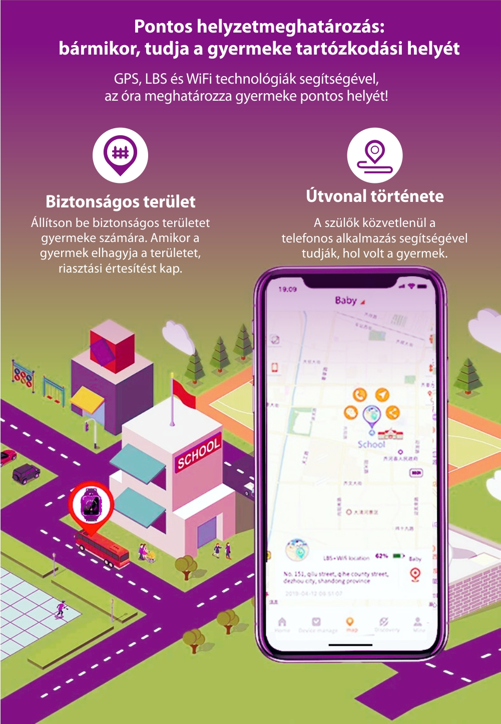 Okosóra gyerekeknek YQT T10-360, 4G, GPS, 360 Fokos elforgatás, Videohívás, Vízálló, Kettős kamera, Lila
