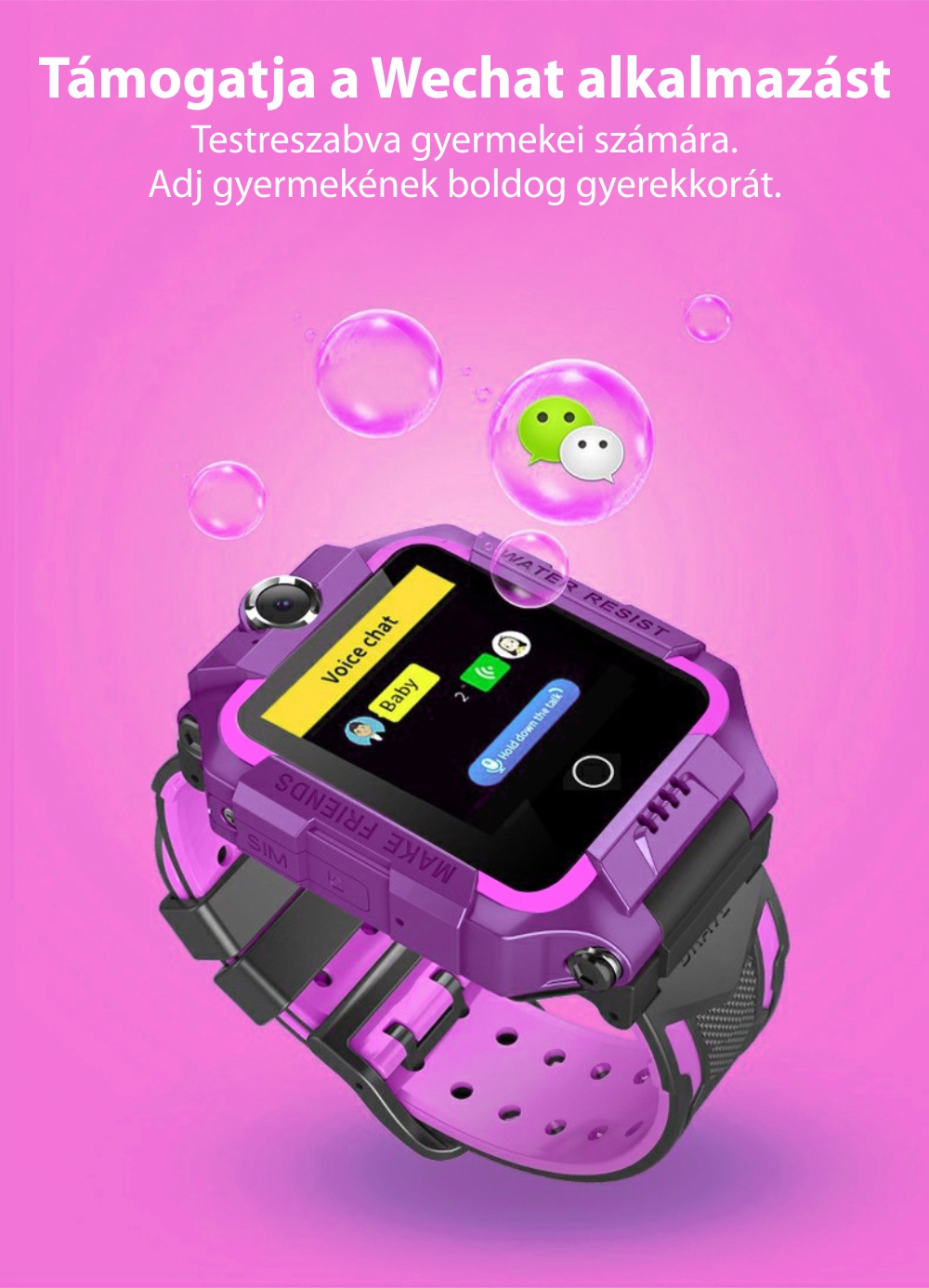Okosóra gyerekeknek YQT T10-360, 4G, GPS, 360 Fokos elforgatás, Videohívás, Vízálló, Kettős kamera, Lila