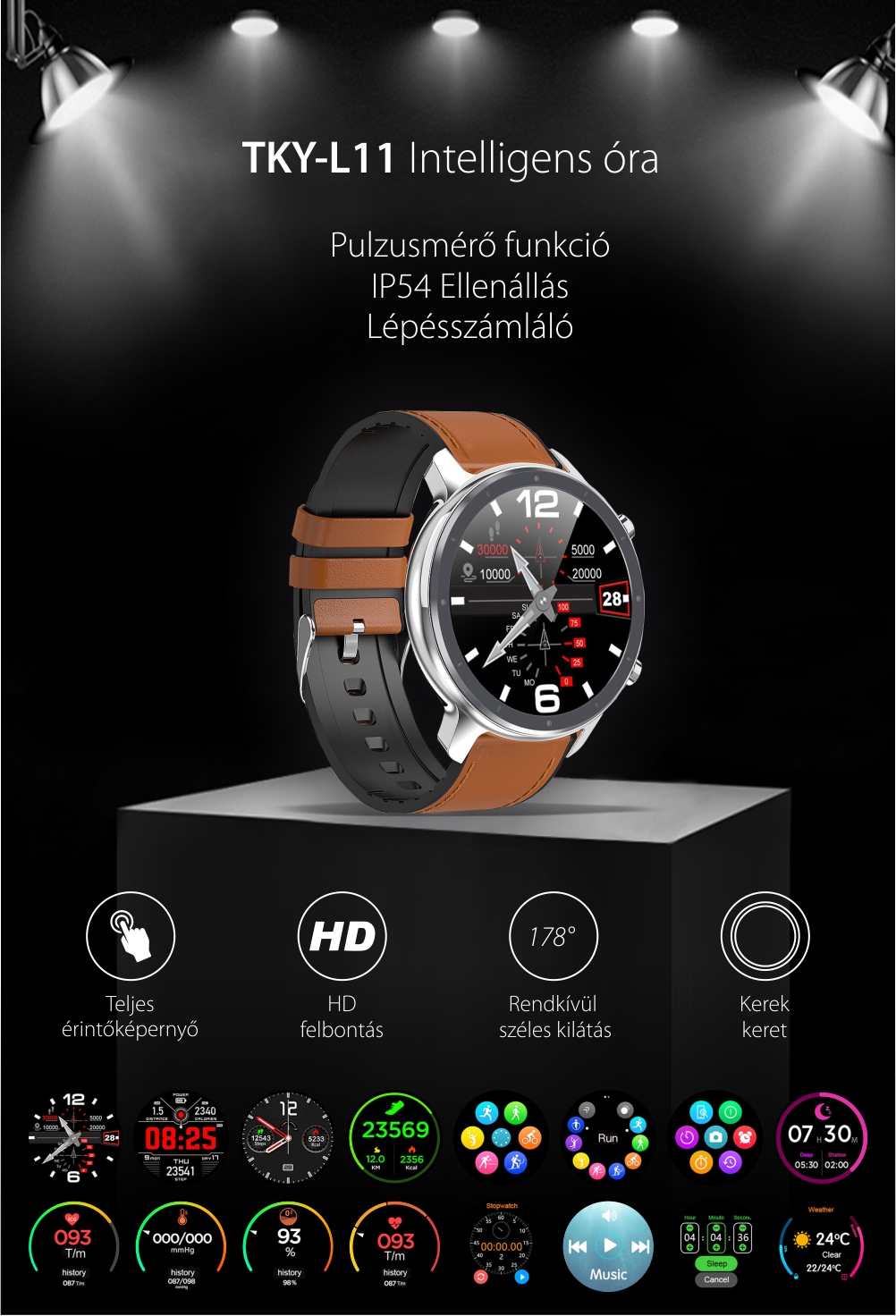 Okosóra Twinkler TKY-L11, Pulzusmérő, Lépésszámláló, Alvásminőség-figyelés, EKG, Hívások és üzenet értesítések, Barna