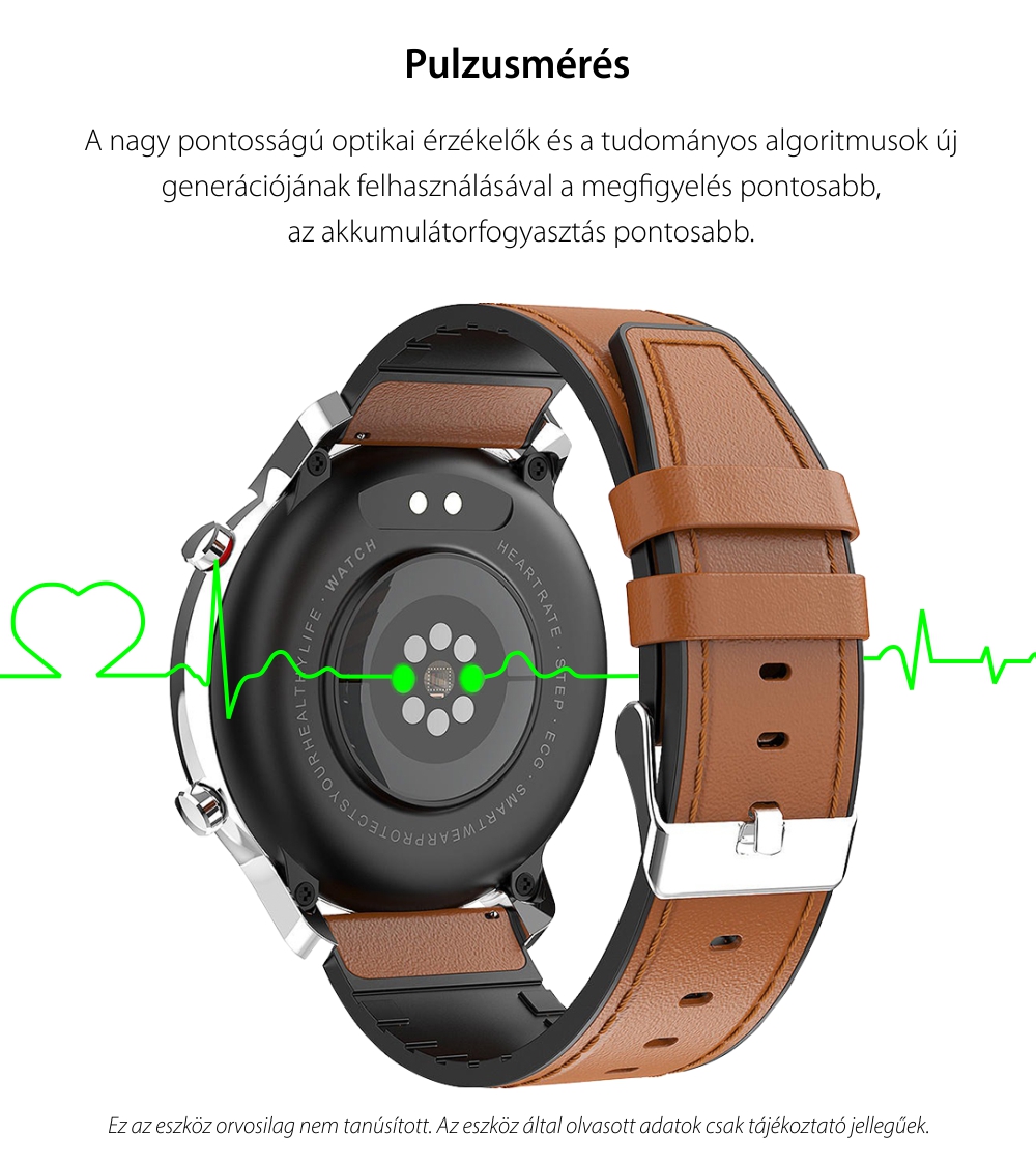 Okosóra Twinkler TKY-L11, Pulzusmérő, Lépésszámláló, Alvásminőség-figyelés, EKG, Hívások és üzenet értesítések, Barna