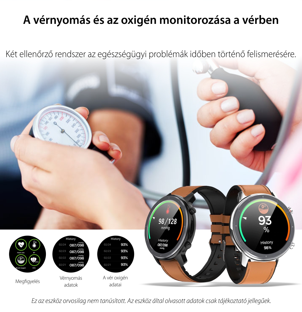 Okosóra Twinkler TKY-L11, Pulzusmérő, Lépésszámláló, Alvásminőség-figyelés, EKG, Hívások és üzenet értesítések, Barna