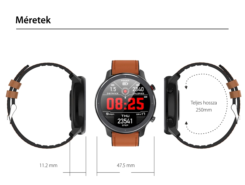 Okosóra Twinkler TKY-L11, Pulzusmérő, Lépésszámláló, Alvásminőség-figyelés, EKG, Hívások és üzenet értesítések, Barna