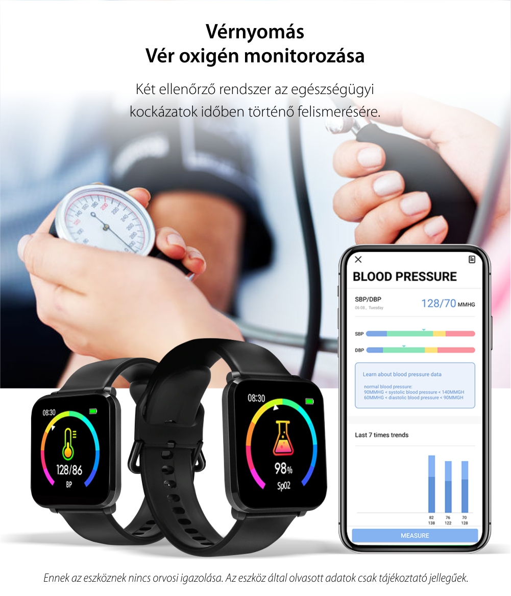 Okosóra BlitzWolf BW-HL1, Megtett távolság, Kalóriák, 8 Sportmód, Lépésszámláló, Pulzus Vérnyomás monitorozása, Fekete