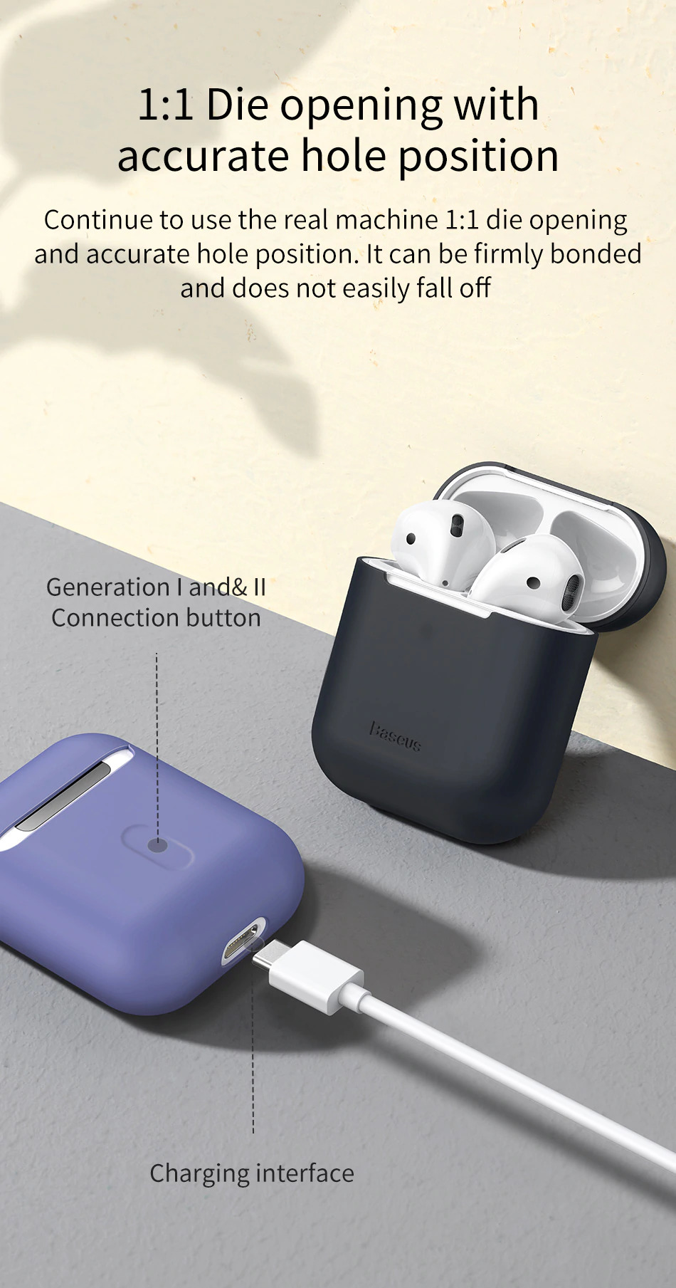 Apple AirPods 1/2 védőtok, Baseus, Szuper vékony, Szilikon, Rózsaszín