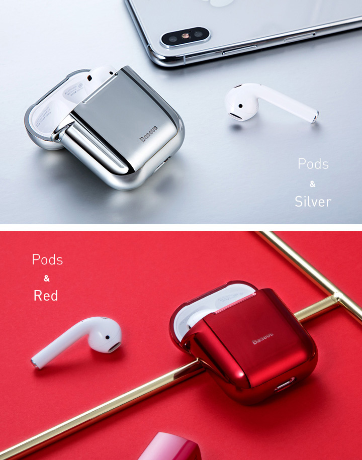 Apple AirPods 1/2 védőtok, Baseus Shining Hook, Piros, Fém karabélyt tartalmaz
