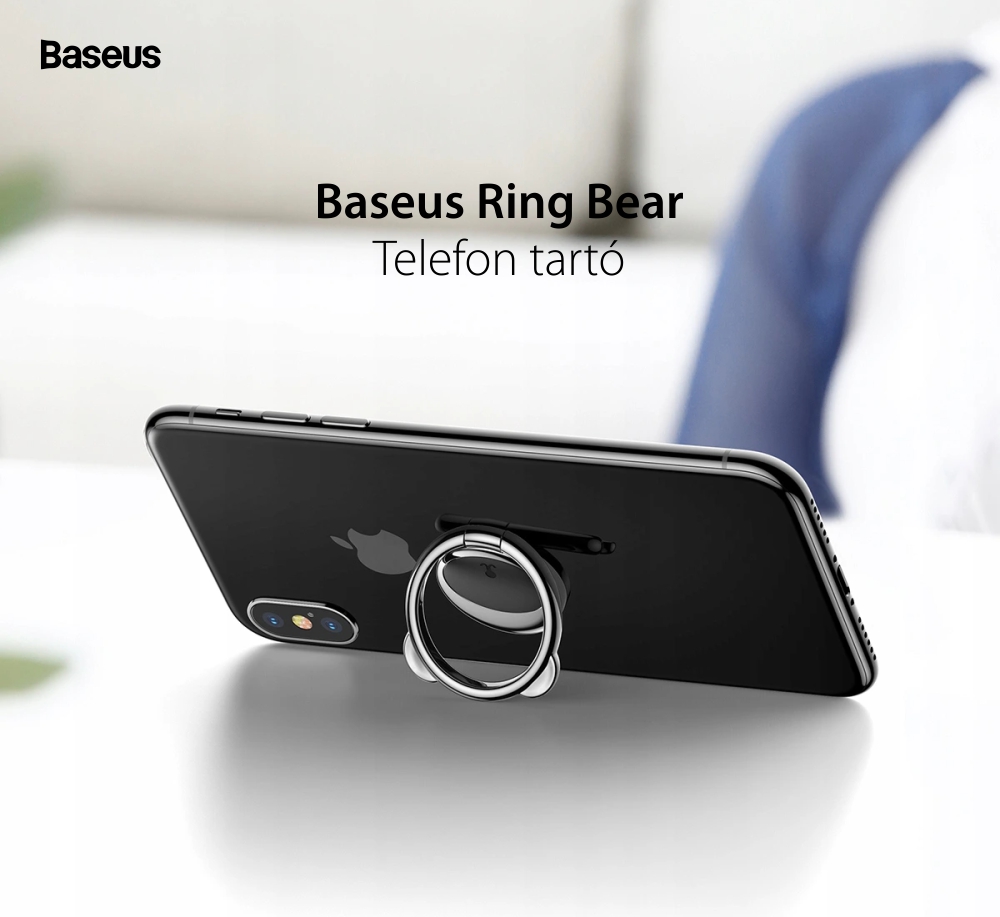 Telefon tartó Baseus Ring Bear, Vastagság 3 mm, Két irányban forgatható, Fekete