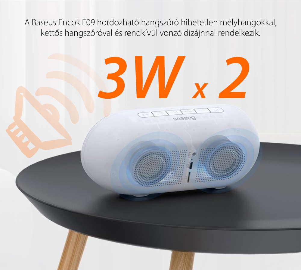 Hordozható Bluetooth Hangszóró Baseus Encok E09, Fekete, Vezeték nélküli, Multifunkciós óra, Riasztó