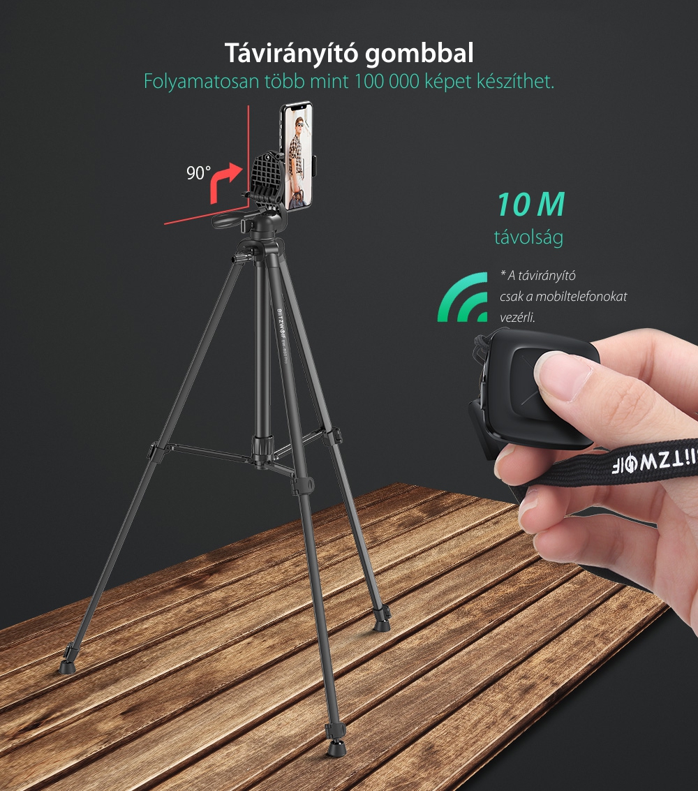 Selfi Állvány BlitzWolf BW-BS0 Pro, Fekete, Fényképezőgépekhez és Telefonokhoz, Távirányító