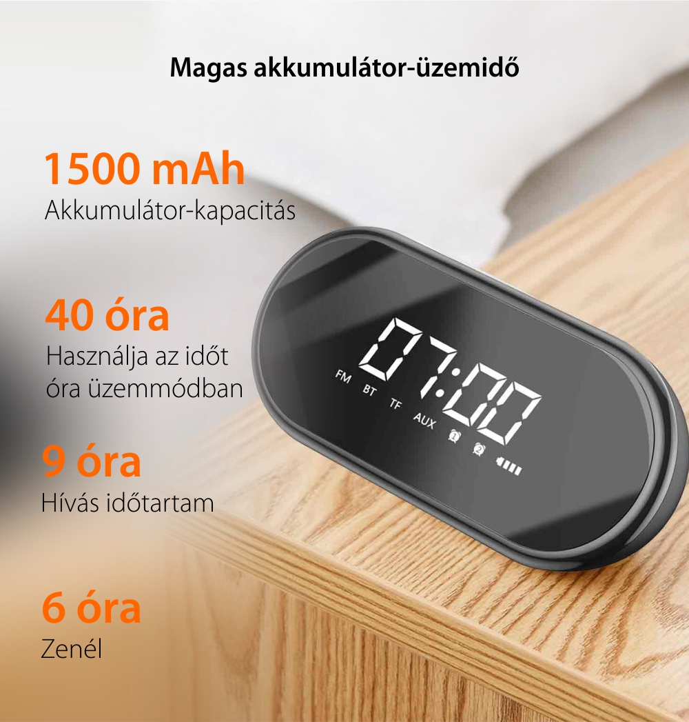 Hordozható Bluetooth Hangszóró Baseus Encok E09, Fekete, Vezeték nélküli, Multifunkciós óra, Riasztó