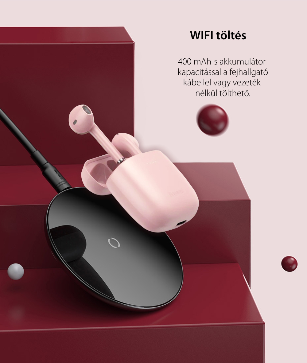 Fülhallgató Encok W04 Pro Baseus, Vezeték nélküli, Bluetooth 5.0, 400 mAh akkumulátor, Rózsaszín