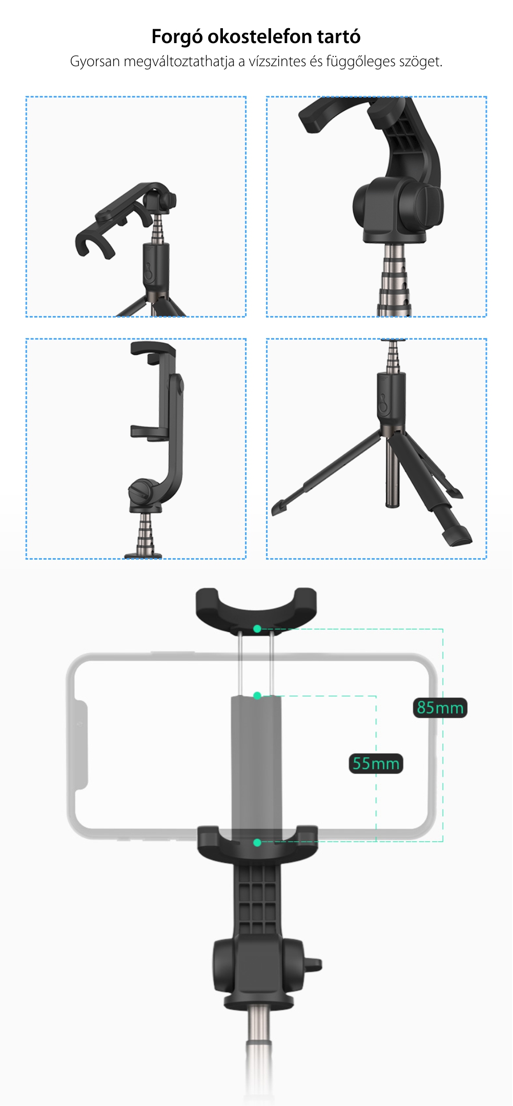 Szelfibot BlitzWolf BW-BS4, Fekete, 3 az 1-ben, Távirányító, Bluetooth, 65 mAh akkumulátor