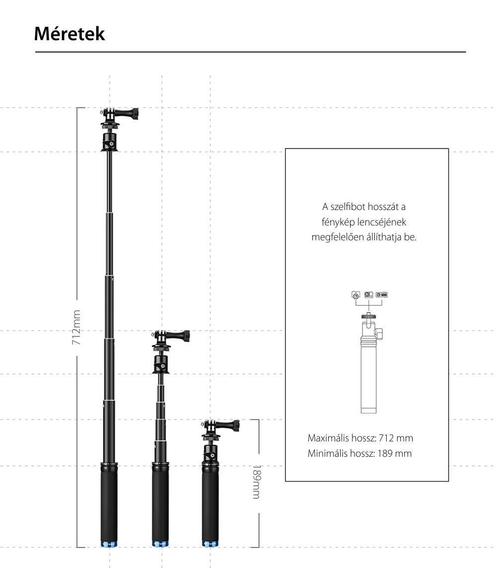 Szelfibot BlitzWolf BW-BS0, Fekete, Sport kamerákhoz, Hosszabbítható, Csipesz