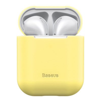 Apple AirPods 1/2 védőtok, Baseus, Szuper vékony, Szilikon, Sárga