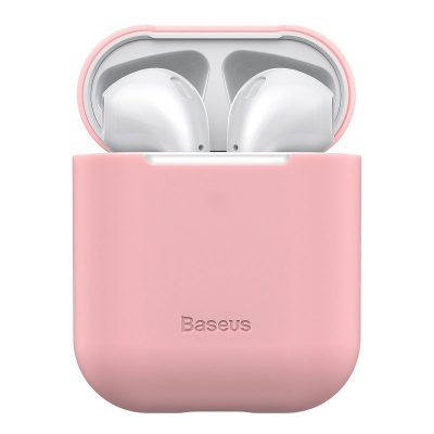 Apple AirPods 1/2 védőtok, Baseus, Szuper vékony, Szilikon, Rózsaszín