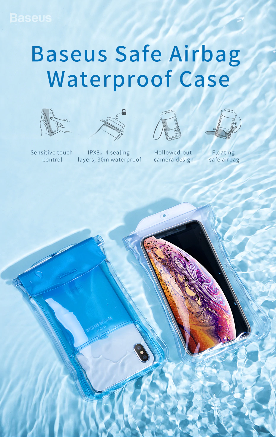 Univerzális Vízálló Tok, Baseus Safe Airbag, 7″, Rózsaszín