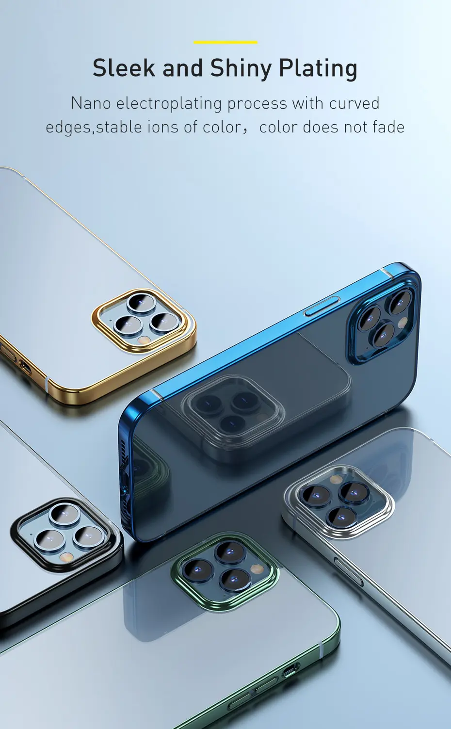 Baseus Védőtok Apple iPhone 12 / 12 Pro, Fényes Tok, 6,1″, Átlátszó / Kék
