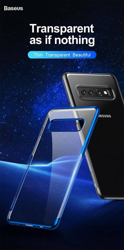 Samsung Galaxy S10 Baseus Védőtok, Fényes, 6,1″, Átlátszó / Fekete